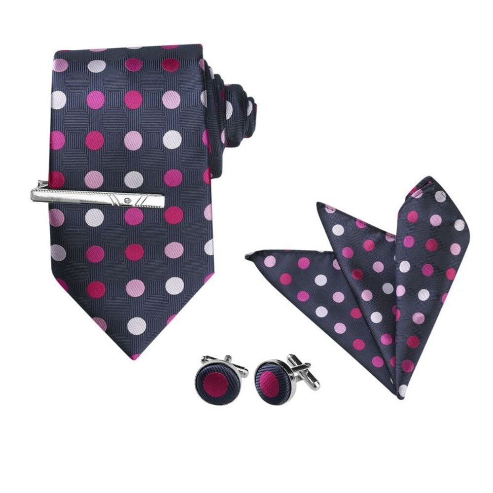 Polka Dots Self-tied Tie Handkerchief Clip Cufflinks Wedding Business Tie Sets